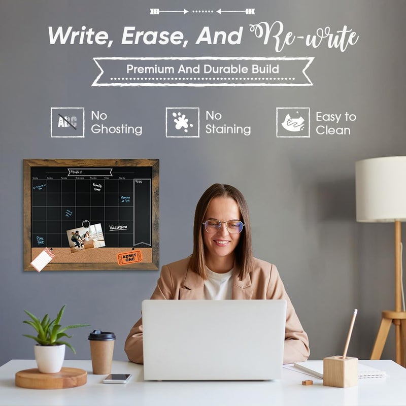 Loddie Doddie Chalkboard Calendar & Bulletin Board - 18" x 24", Rustic Frame - Kitchen Menu Sign - Magnet Display with Magnets & Push Pins - Bulletin Board Calendar for Notes - Image 4